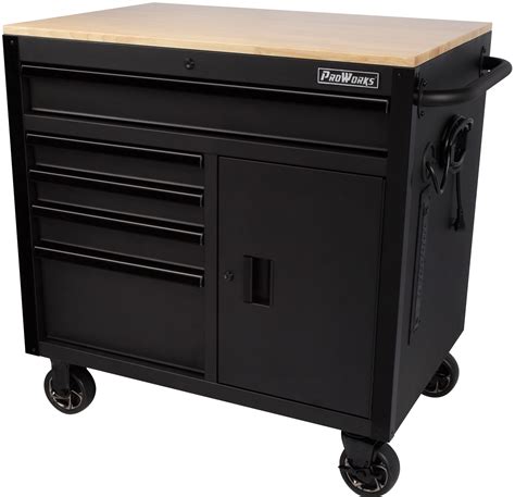 ProWorks 5-Drawer 1-Door Tool Chest Workbench with Solid Wood Top ...