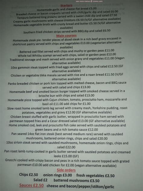 Menu at The Royal George pub & bar, England, Morton On Swale