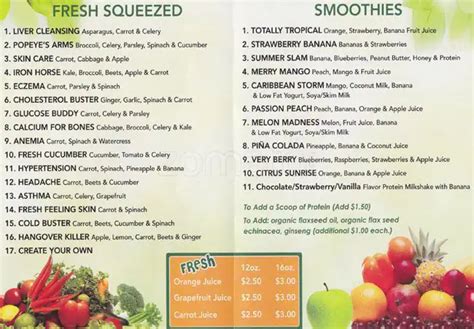 Fresh Juice Bar Menu, Menu for Fresh Juice Bar, Gramercy, New York City ...