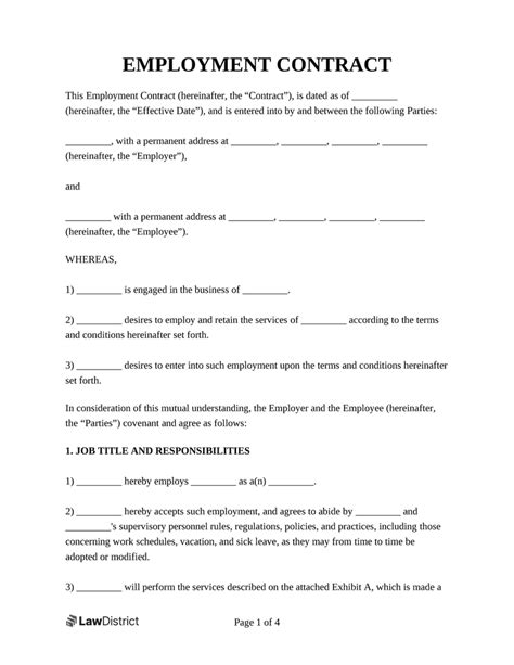 Employment Contract Template | Free Contract Agreement | LawDistrict