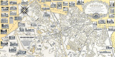 The History of Dedham, Mass: a beautifully detailed map from 1954