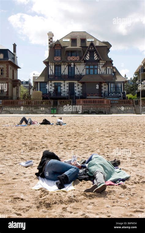 Houlgate Beach and typical house in Normandy houlgate city *** Plage et ...