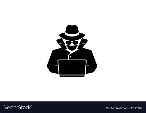 Detective hidden black hacker laptop logo Vector Image