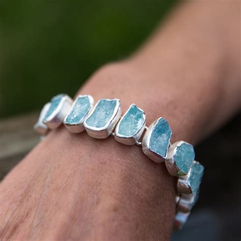 Aquamarine Gemstone Designer Handmade Sterling Silver Ladies Bracelet ...