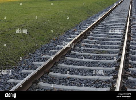 Railroad tracks, meadow Stock Photo - Alamy