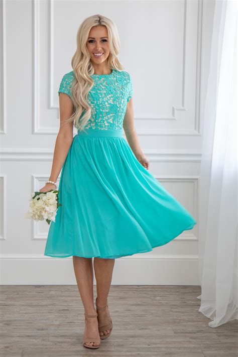 Semi-Formal Modest Bridesmaid Dress in Turquoise Blue, Tiffany Blue or ...