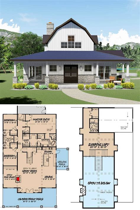 3-Bedroom Two-Story Modern Farmhouse with Sleeping Loft (Floor Plan ...