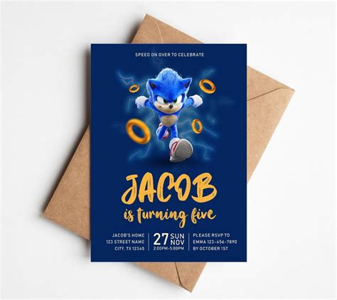 Editable Sonic Birthday Invitation Party Invite Template Printable ...