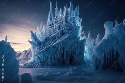 Ice castle. concept art. fantasy scenery. ilustración de Stock | Adobe ...