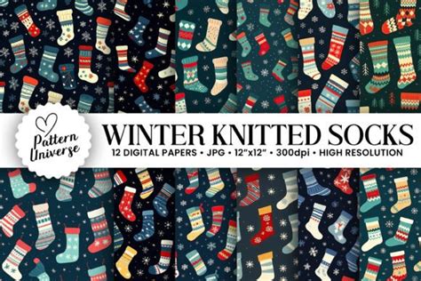 Winter Knitted Socks Seamless Patterns Graphic by Pattern Universe ...