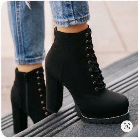 Liliana | Shoes | Liliana Lace Up Heeled Combat Lug Sole Boots Black ...