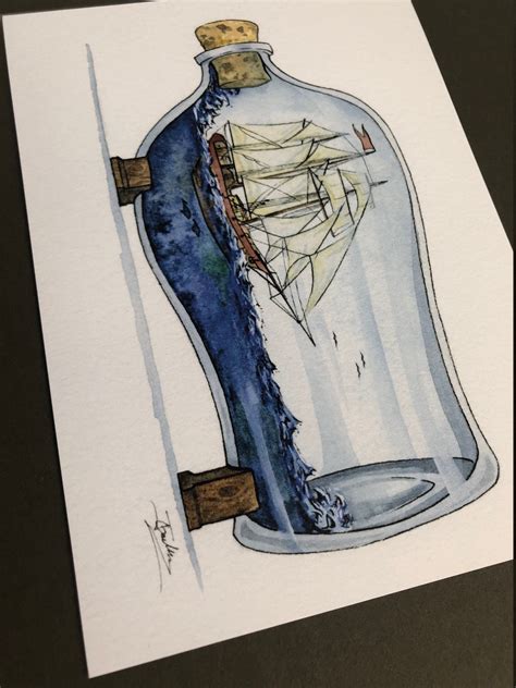 Classic Sailing Ship in a Bottle Art Print | Etsy