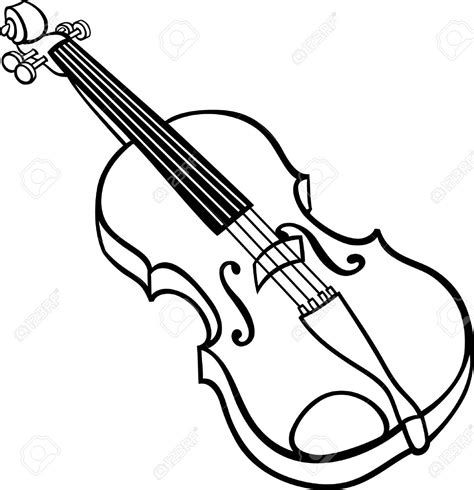 Black And White Cartoon Illustration Of Violin Musical Instrument ...