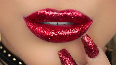 RED GLITTER LIPS | Amys Makeup Box | Glitter lips, Glitter lipstick ...