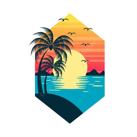 Beach Sunset Summer Vector Hd PNG Images, Summer Sunset Vector Logo ...