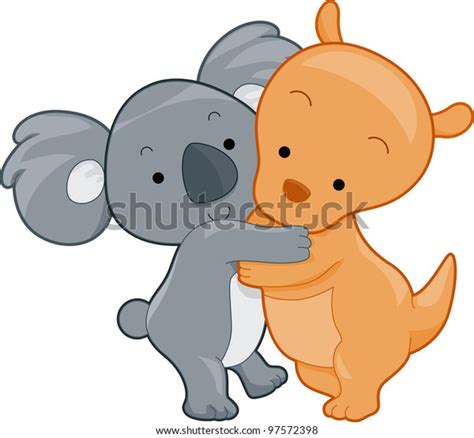 Illustration Koala Kangaroo Hugging Each Other Stock Vector (Royalty ...