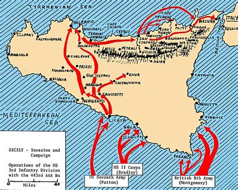 443 AAA Bn - World War II - Sicily Invasion and Campaign Map