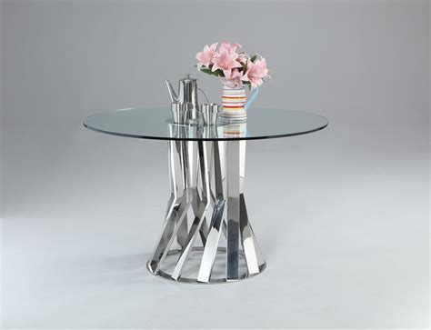 Glass and Chrome Round Dining Table with Unique Base Lincoln Nebraska CHBRI