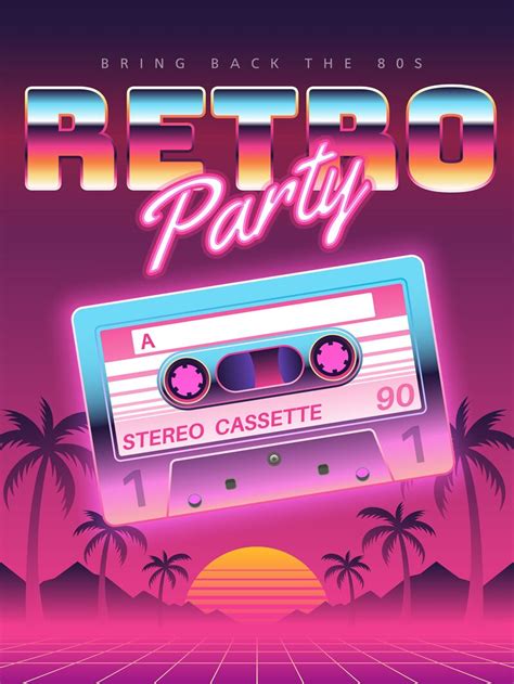 Cassettes poster. Retro disco party 80s, 90s banner, vintage audio cas ...