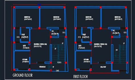 House Architectural Floor Layout Plan 25'x30'- DWG Detail | Floor ...