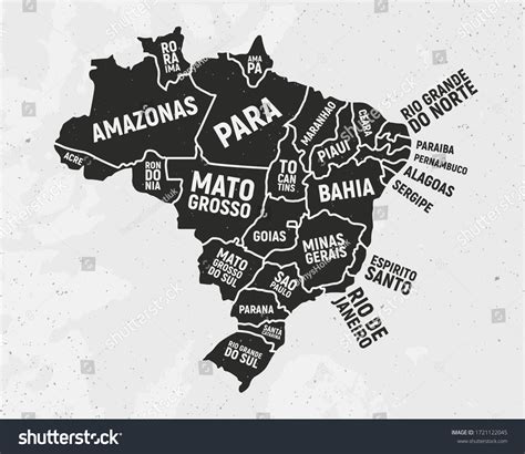 Brazil Map States Poster Map Brazil: vetor stock (livre de direitos ...