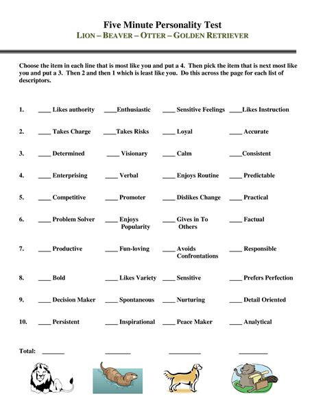 Five Minute Personality Test copy - Five Minute Personality Test L ...