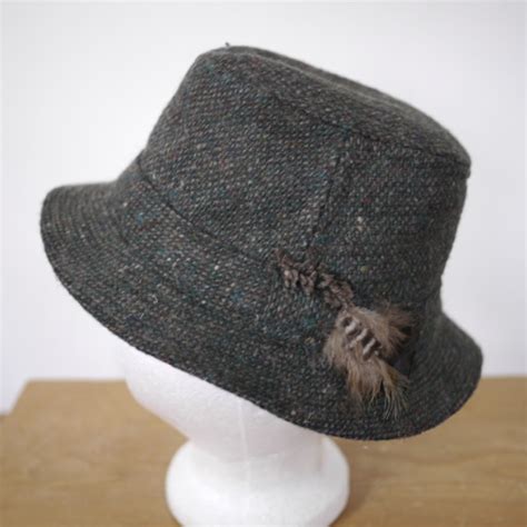 Vintage HANNA Hats Ireland Donegal Wool Tweed Woven Bucket Fedora Rain ...