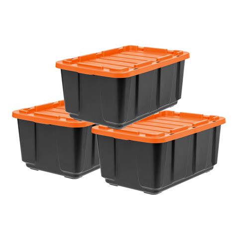 IRIS 27 Gallon Utility Tough Tote, Black with Orange Lid, Set of 3 ...