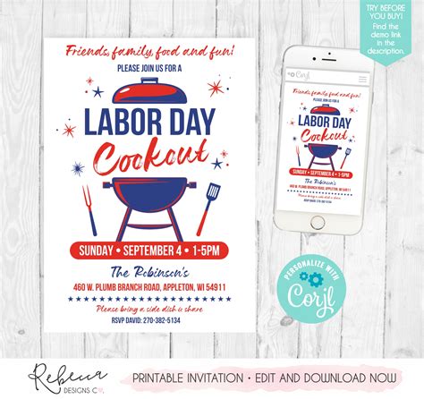 Labor Day BBQ Invitation • Edit, Download and Print Now! – Rebecca ...