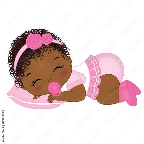 Vector Cute African American Baby Girl Sleeping Stock Vector | Adobe Stock