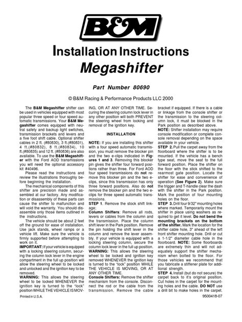 B&M Megashifter Installation Manual | PDF | Manual Transmission ...