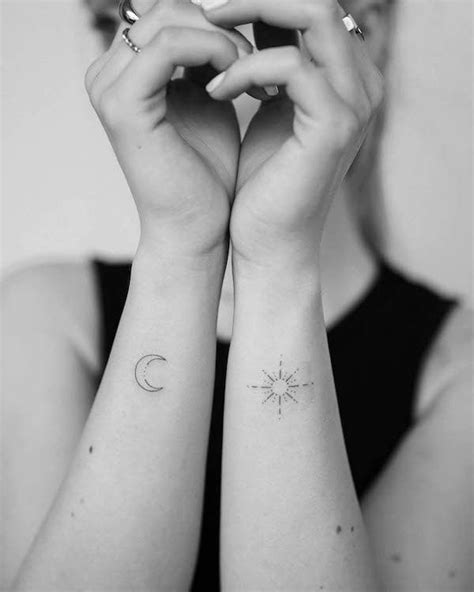 Matching sun and moon wrist tattoos by @juliapolczantattoo | Sun ...