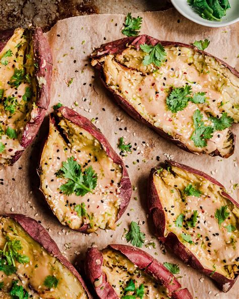 Baked Japanese Sweet Potatoes with Miso Tahini Butter | Rainbow Plant Life