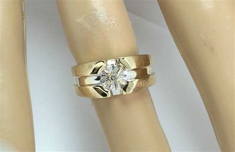 Estate 10K Yellow Gold Antique Round Diamond Brush Style Ring | eBay