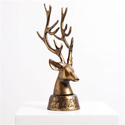 Rustic Bronzed Gold Metal Deer Head Sculpture Decor - 2 Size Options ...