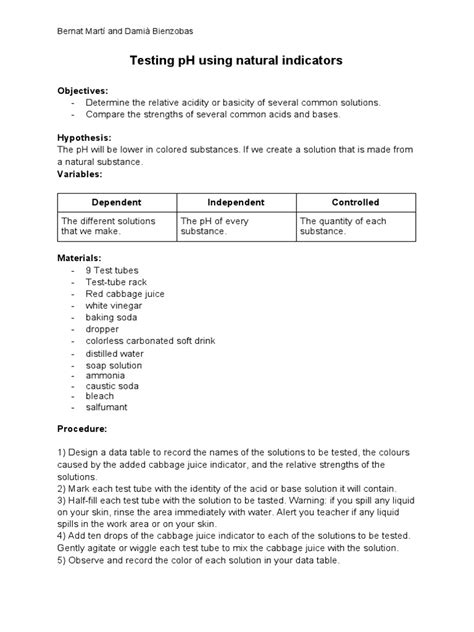 Testing PH Using Natural Indicators | PDF