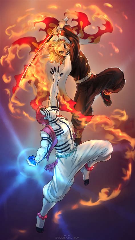 Demon Slayer Rengoku Vs Akaza Fanart - Mike dunne