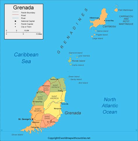 Free Printable Labeled and Blank Map of Grenada in PDF