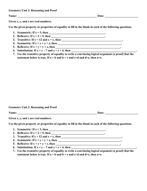 Algebraic Properties Worksheet