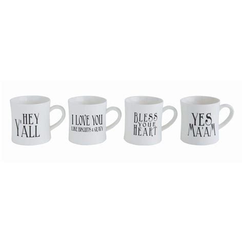 Storied Home 8 oz. Stoneware Mugs with Sayings in White (Set of 4 ...