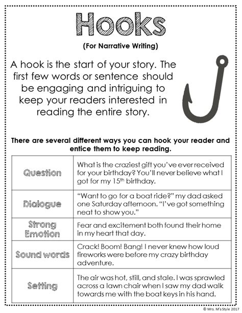 Narrative Writing Hooks Anchor Chart writing essays funny, #writing # ...