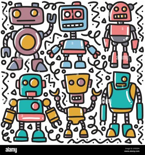 hand drawn robot doodle set Stock Vector Image & Art - Alamy