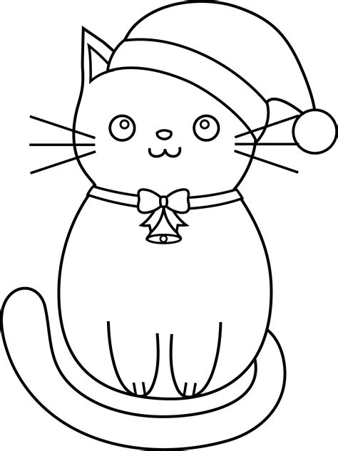 Christmas Cat Line Art - Free Clip Art | Kitty coloring, Cat coloring ...