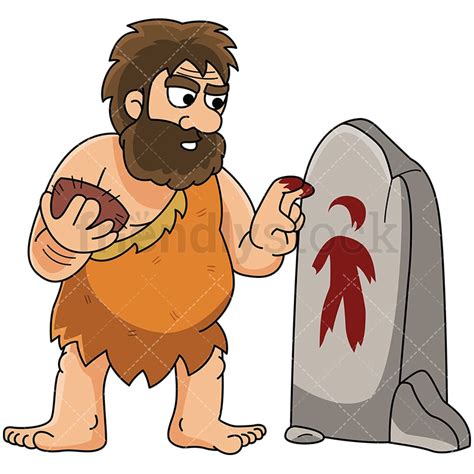 Caveman Painting Human Figure On Stone Vector Cartoon Clipart ...