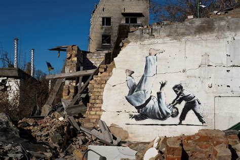 Banksy unveils new graffiti in bombed-out Ukrainian town | Daily Sabah