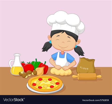 Cartoon little girl baking Royalty Free Vector Image