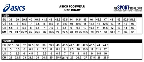 Asics Kids Shoe Size Chart