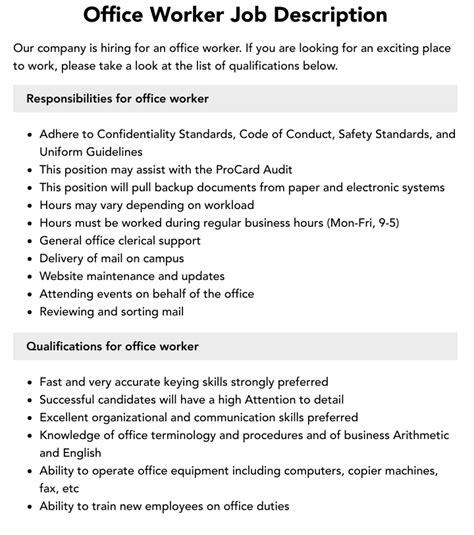 Office Worker Job Description | Velvet Jobs