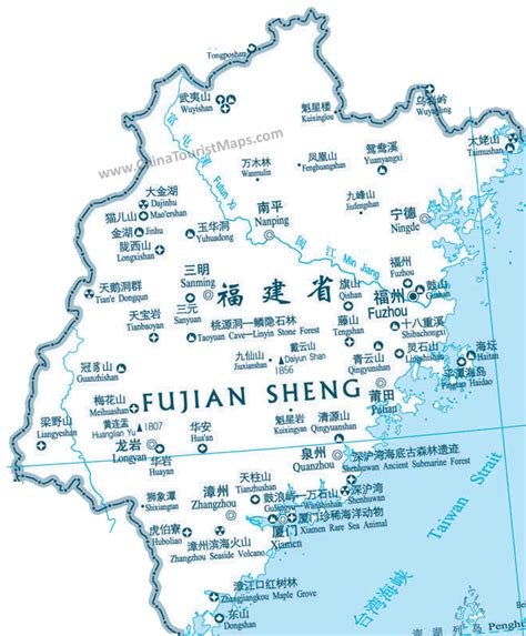 Map of Fujian Attractions & Places of Interest