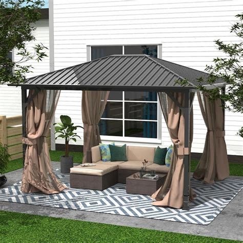 Kumo Black Metal Rectangle Screened Pop-up Gazebo with Steel Roof ...